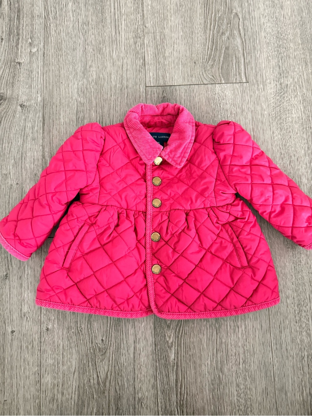 Ralph Lauren Girls Quilted Hot Pink Coat with Corduroy Collar size 9M
